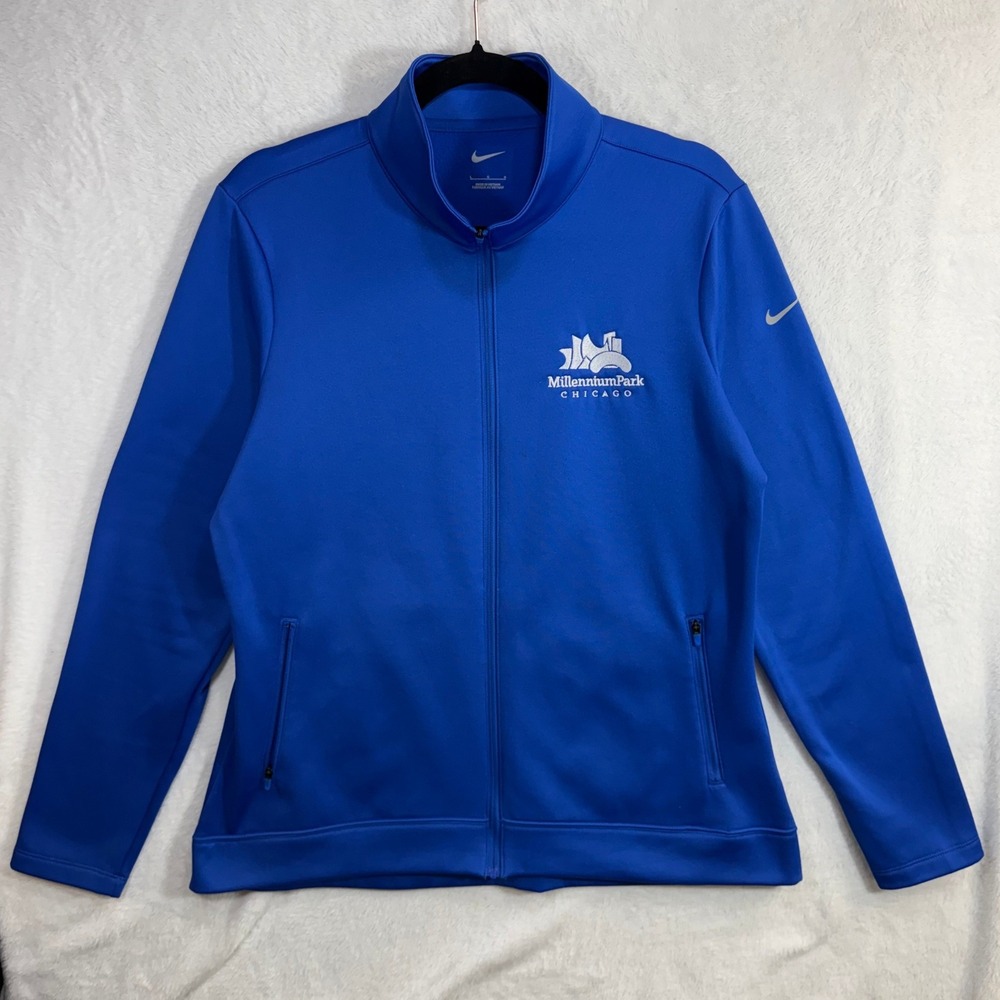Nike L Zip Track Jacket Blue Millennium Park Chicago Bean Logo Fleece Active
